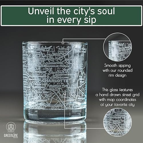 Miniatura 10 de Vasos tradicionales de whisky, diseño grabado de mapa de la ciudad (2 unidades), Nashville
