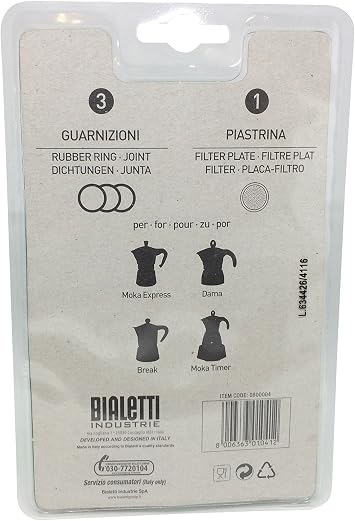 Bialetti Moka Express 6 Cup Replacement Filter and 3 Gaskets , White