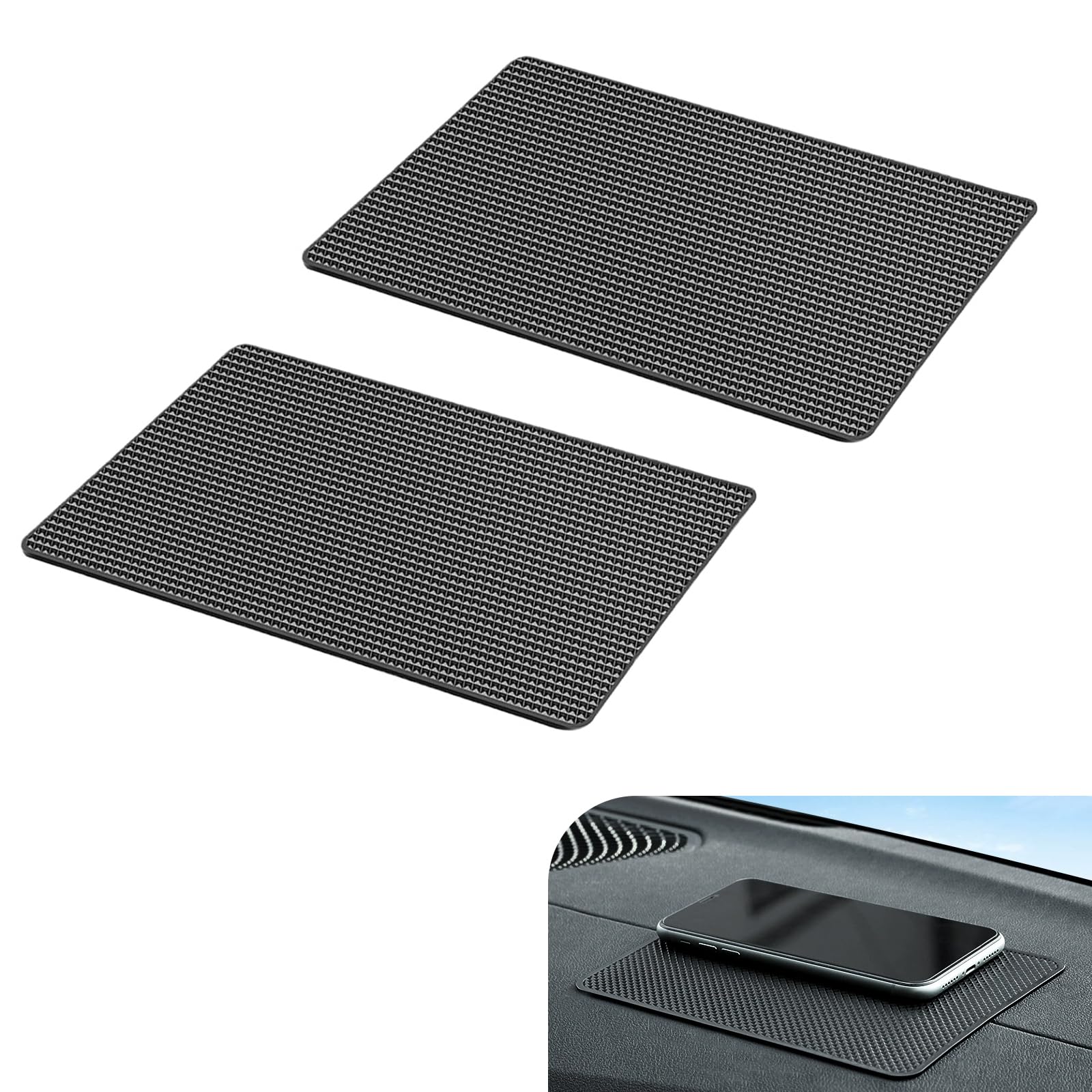 Dogary 2 PCS Car Dashboard Mat, Reusable Picky Pad, Center Console Anti - Slip Mats with Strong Adhesion, for Fixing Mobile Phones, Ornaments, Sunglasses, etc.(Black)
