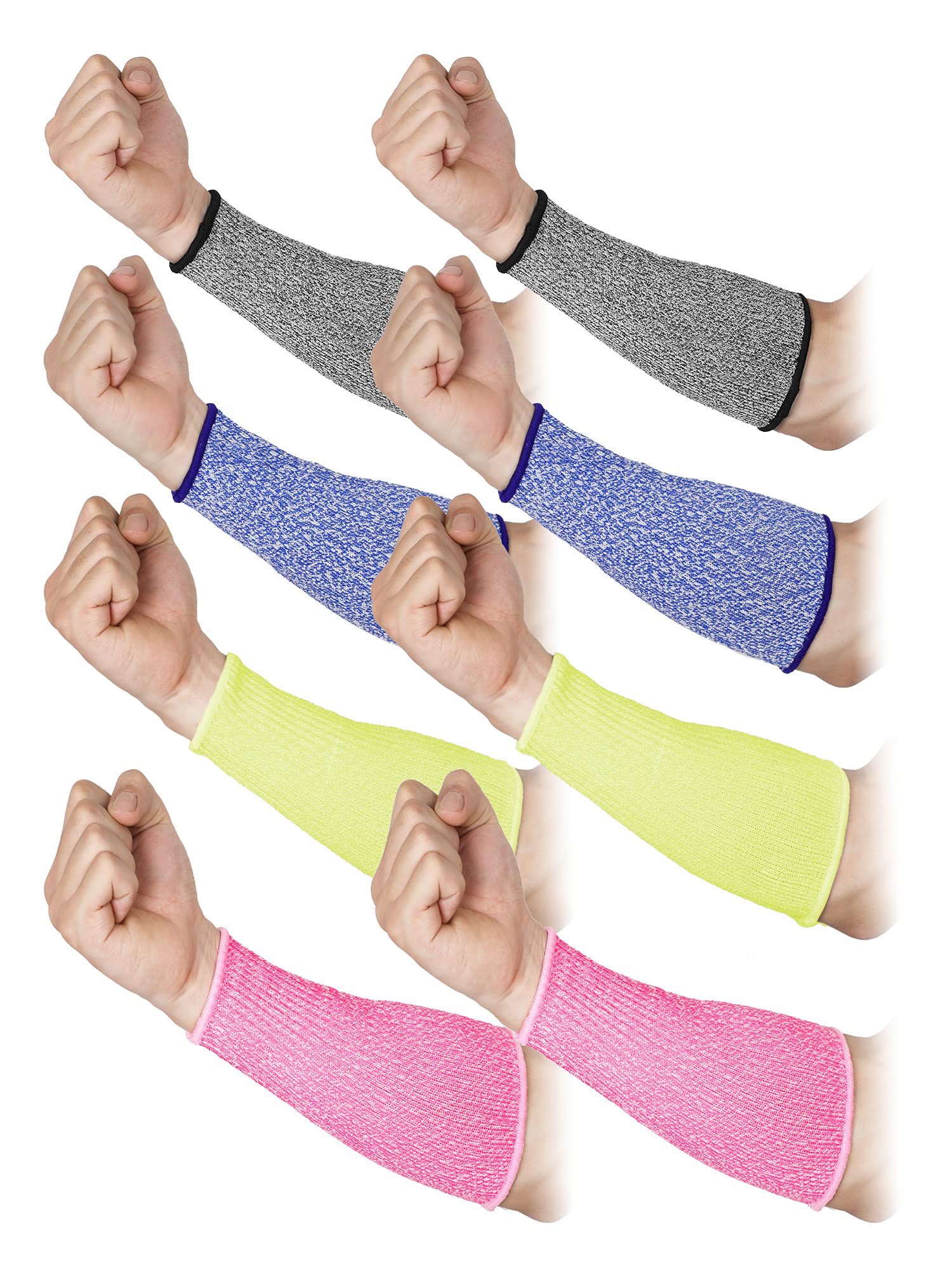 SATINIOR 4 Pairs Cut Resistant Arm Sleeves Level 5 Arm Protectors for Thin Skin and Bruising Safety Protective for Men Women(Grey, Blue, Pink, Yellow)