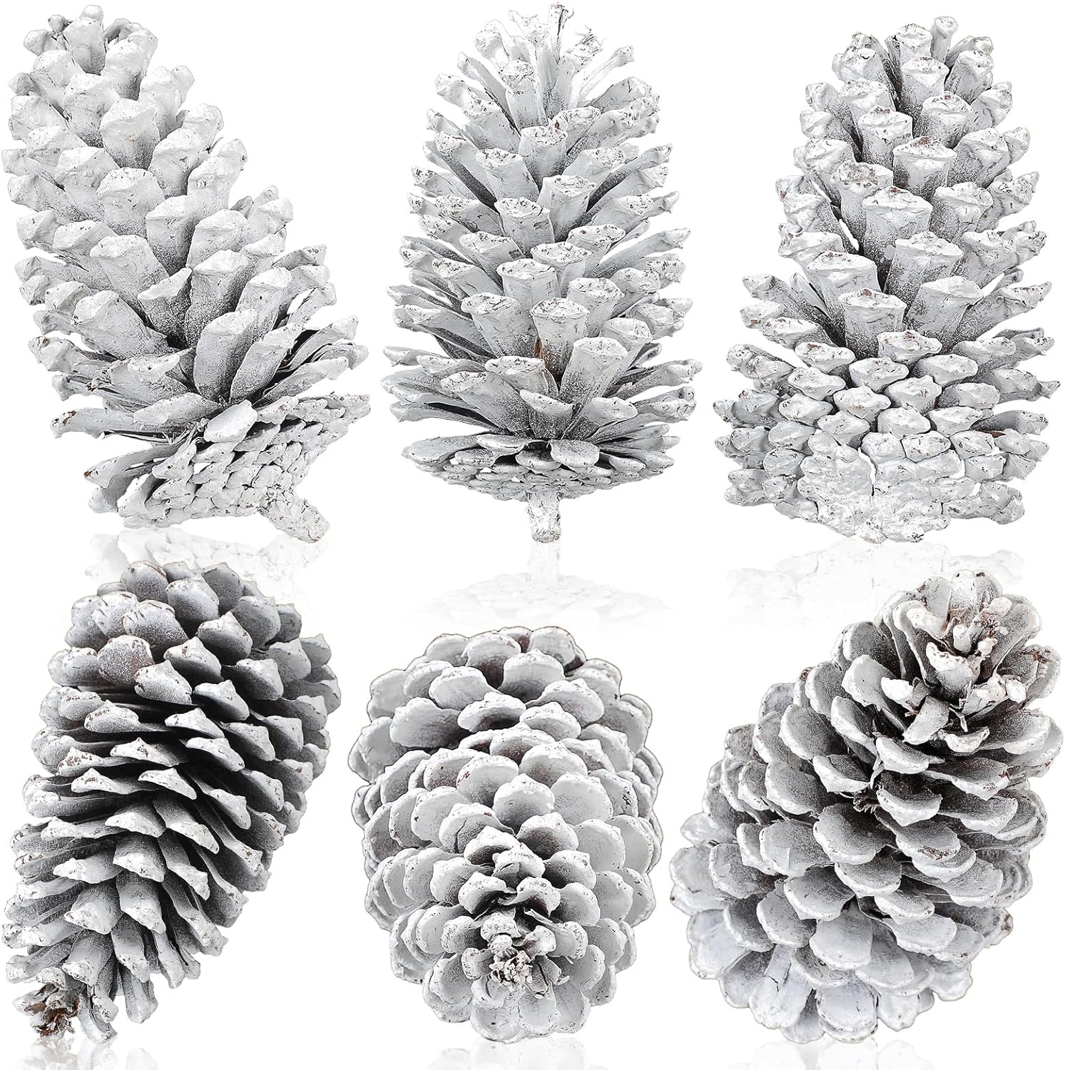 Tondiamo 6 Pcs Christmas Large Pine Cones Giant White Xmas Tree Ornaments Big Unscented Natural Pinecones Craft for Decoration Winter Christmas Holiday Craft DIY Wreath Filler Home Wedding(6-7 Inch)