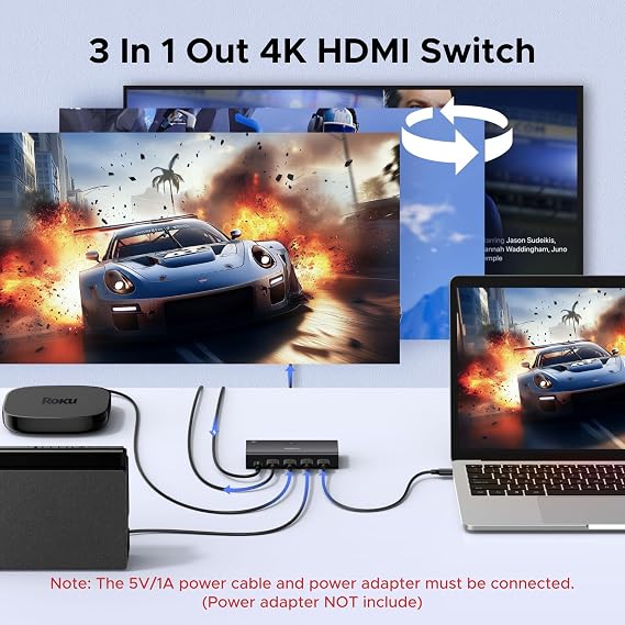UGREEN HDMI Switch 3 in 1 Out, 4K@60Hz HDMI Splitter with Remote | Supports HDR10+, 3D, Dolby Atmos, HDCP 2.2 Switcher Compatible with PS5/4/3 Xbox Series Roku TV Fire Stick Blu-Ray Player