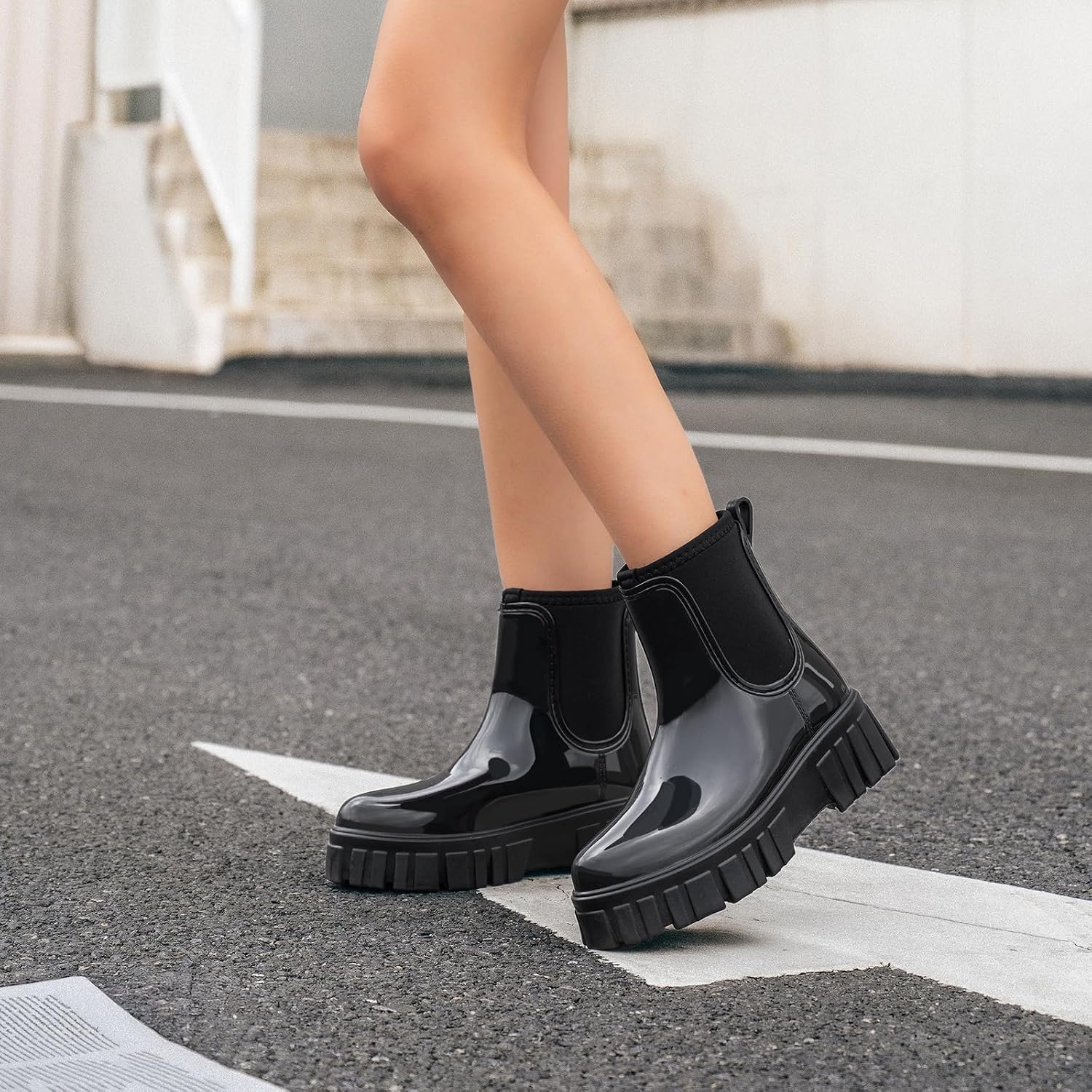 Womens Rain Boots Ankle Waterproof Garden Shoes Fashion Wellington Rubber Rainboots Slip-Resistant Work Shoes for Outdoor Work Music Festival Picnic