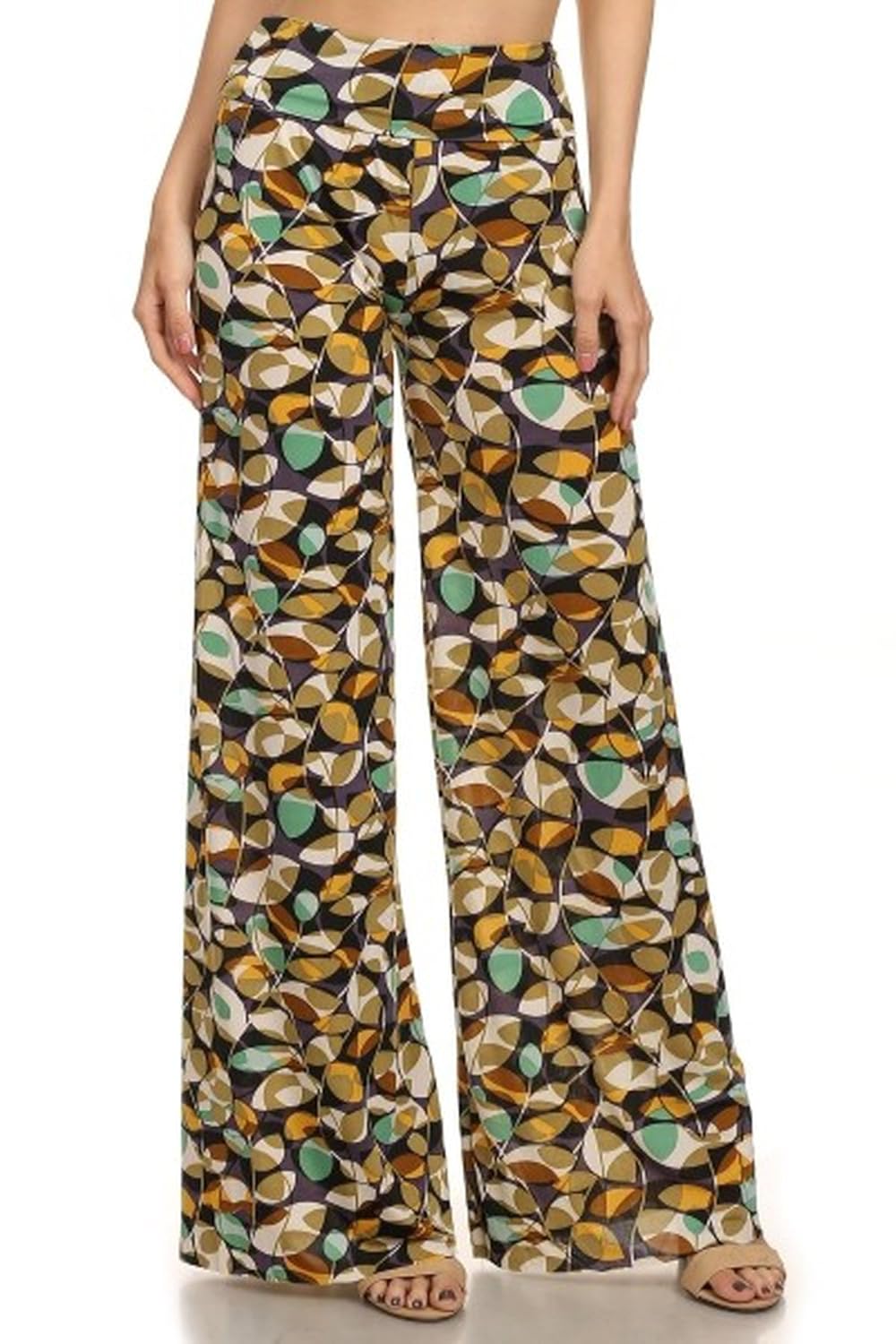 Yelete Womens High Waist Wide Leg Palazzo Pants with Foldover Waist Band