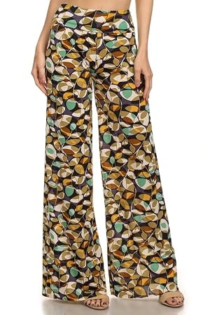 Yelete Womens High Waist Wide Leg Palazzo Pants with Foldover Waist Band