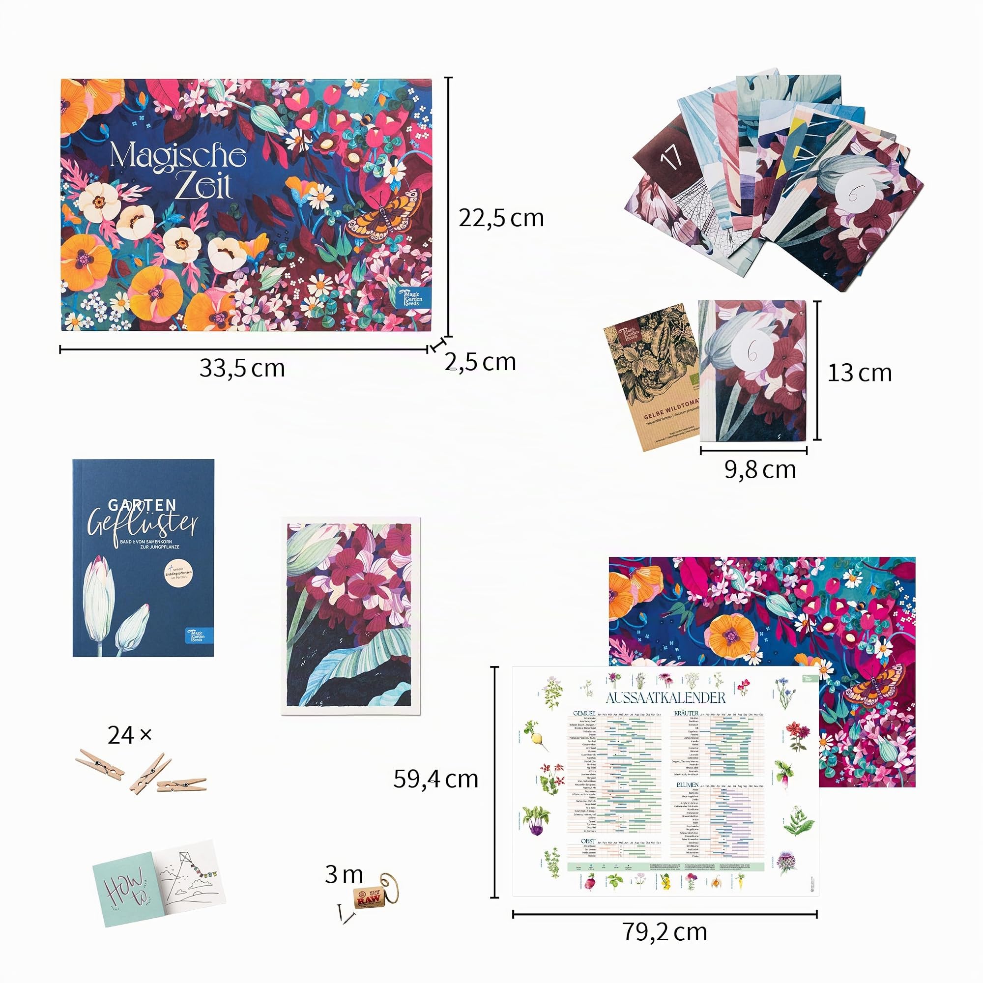 Magic Garden Seeds Calendario dell’Avvento bio Tripudio di fiori selvatici | 24 bustine di semi biologici a impollinazione libera • Fiori selvatici, annuali e perenni • Poster e calendario di semina