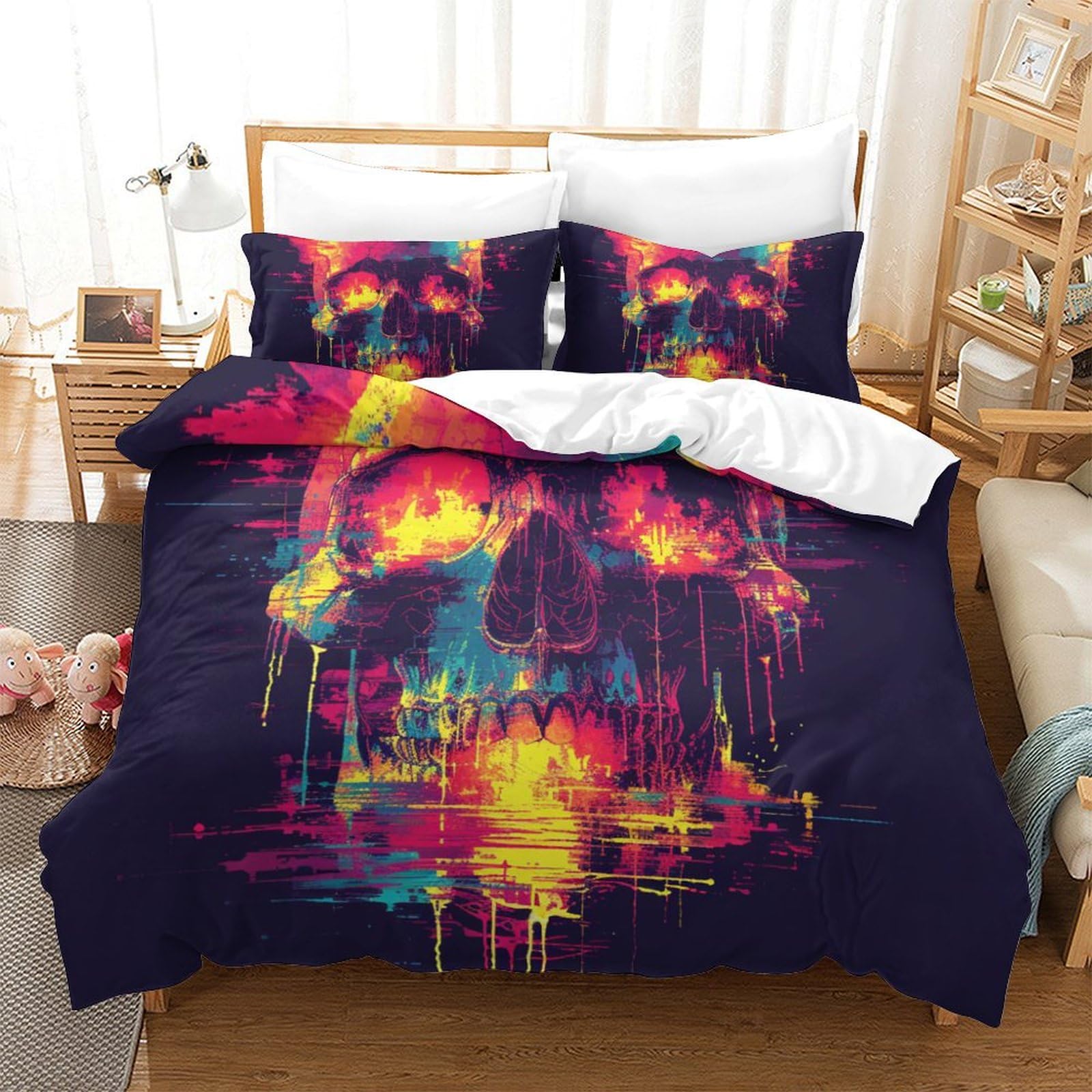 Literie microfibre couette housse crâne 3D finie la couette super king qui glisse