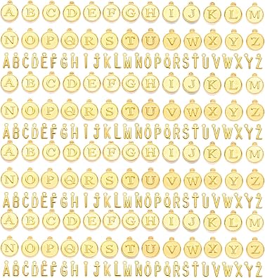 208pcs Letter Charms Round Letter Pendants A-Z Initial Letter Metal Charms