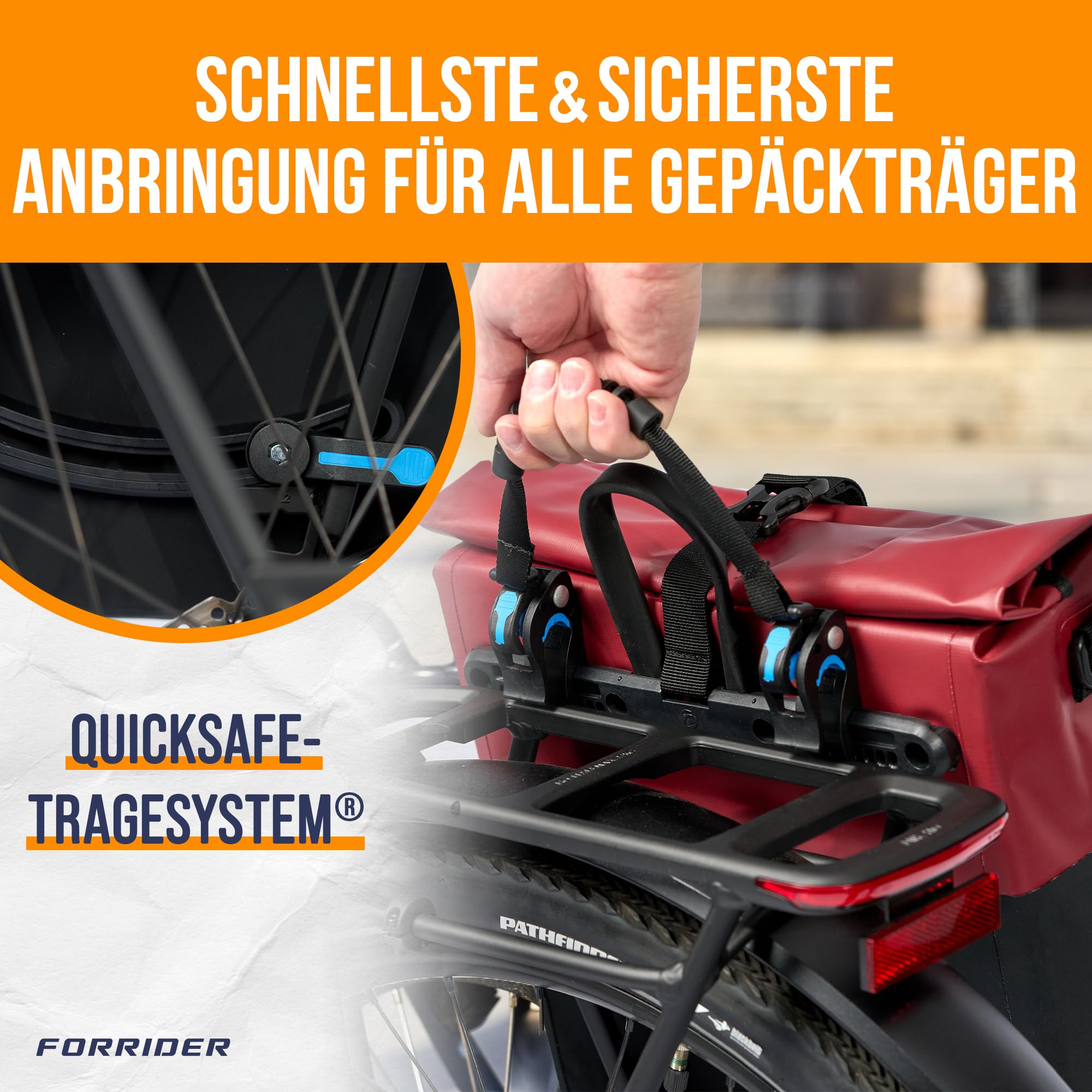 Forrider Fahrradtasche E-Bike & Fahrrad Tasche wasserdicht 22L für Gepäckträger mit Schultergurt & Reflektoren | Fahrrad Gepäckträgertasche | Fahrradtaschen Gepäckträger Tasche hinten (Rot)
