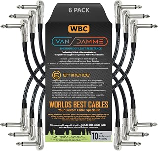 6 Units - Van Damme Pro Grade Classic XKE - 10 cm – Ultra-Flexible Multi-Shielded Guitar Bass Effects Instrument, Pedal Stomp Patch Cable - w/Low-Profile, R/Angled Pancake (6.35mm) TS Connectors