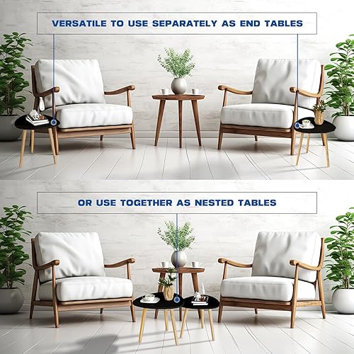Miniatura 4 de Juego de 2 mesas semianidables modernas con patas de madera, mesa auxiliar triangular para sala de estar, dormitorio, apartamento y espacios