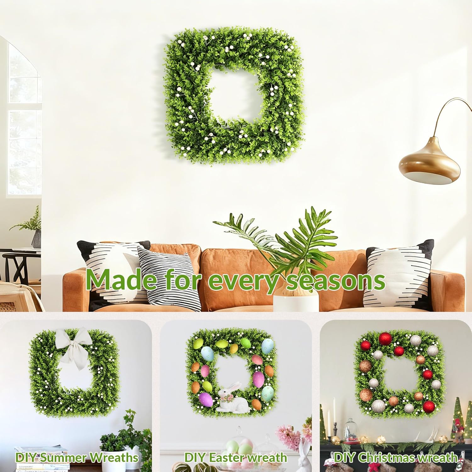 20 Inch Large Boxwood Wreath with White Berries, Spring Summer Artificial Green Wreaths for Front Door Farmhous Wedding Window Hanging Wall All Year Round Indoor & Outdoor