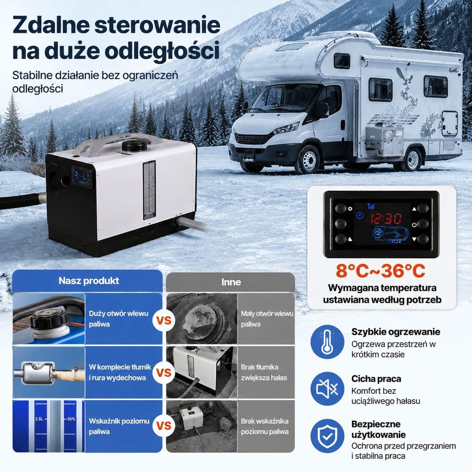 Przenośna nagrzewnica powietrza na olej napędowy 8 kW 12 V 24 V ze zbiornikiem paliwa 5 l do ciężarówek kamperów i ciągników