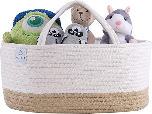 Miniatura 3 de Mila Millie Pañalero grande de cuerda de algodón para bebé, organizador de almacenamiento para artículos esenciales de guardería, bolsa portátil