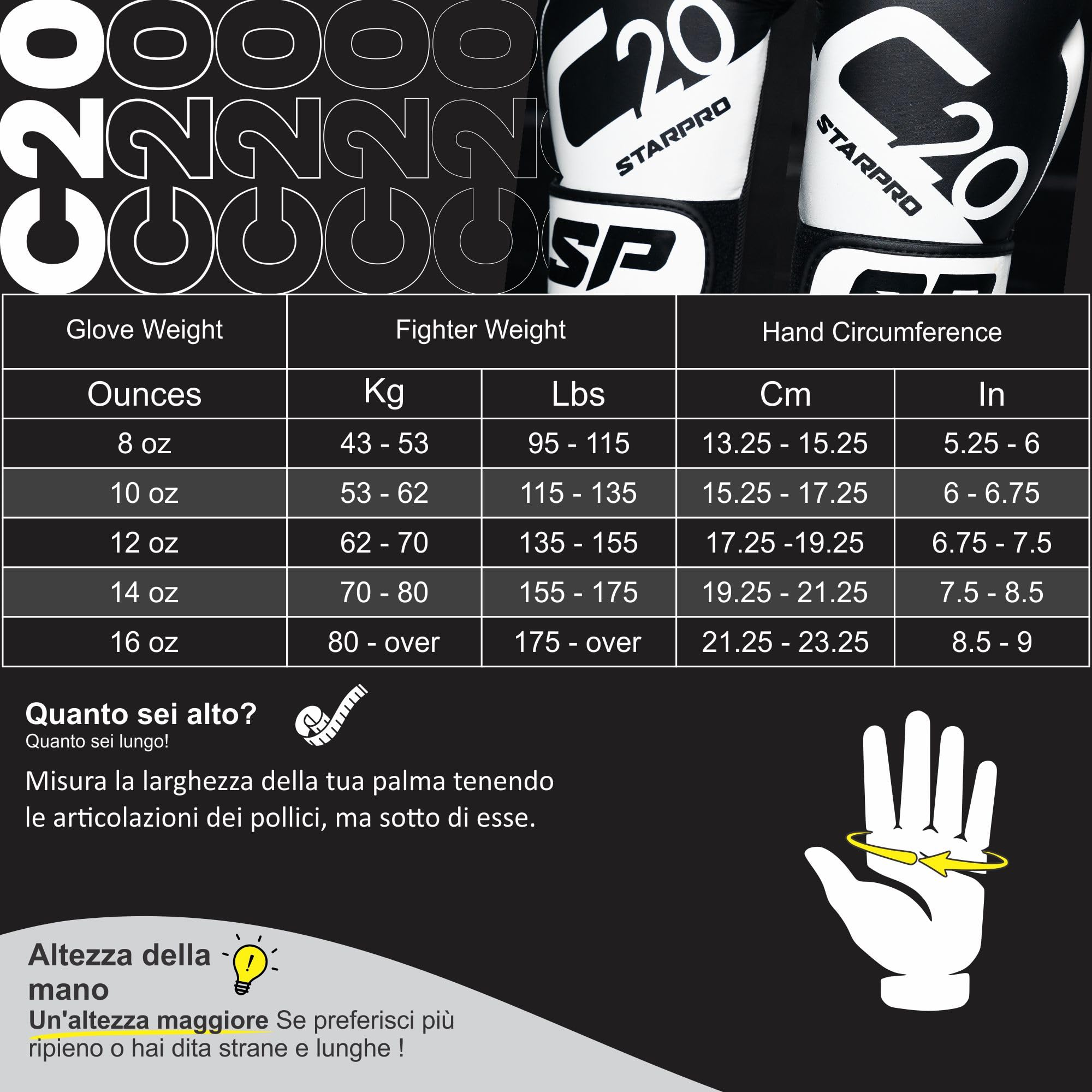 Starpro Guantoni da Boxe in Pelle Premium PU per Donna e Uomo. Guanti Allenamento e Sparring per Muay Thai, Kickboxing, Fitness, Pugilato - Bianco e Nero - 8oz 10oz 12oz 14oz 16oz