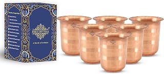 Indian Art Villa Copper Water Glass Tumbler Cup, Puja Glass,home, Yoga Ayurveda Benefits Drinkware, 3.4 OZ,Set of 6