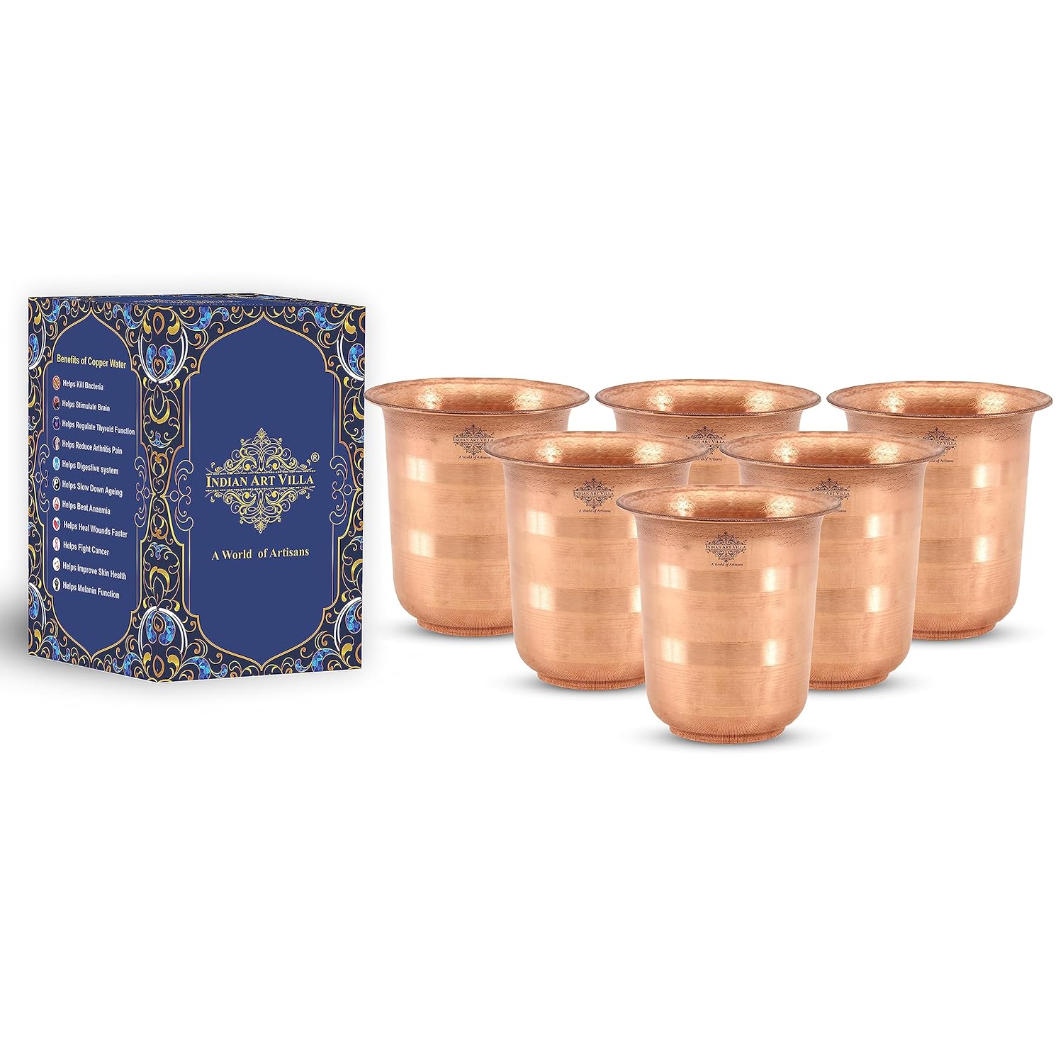 Indian Art Villa Copper Water Glass Tumbler Cup Puja Glass home Yoga Ayurveda Benefits Drinkware 3 4 OZ