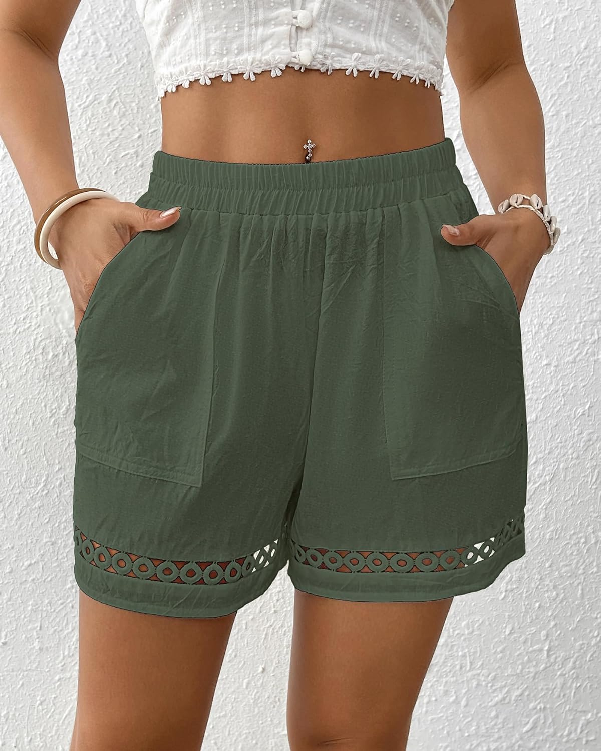 Bsubseach Womens Shorts for Women Casual Elastic Waisted 2026 Cotton Trendy Comfy Summer Shorts with Pockets - Image 2