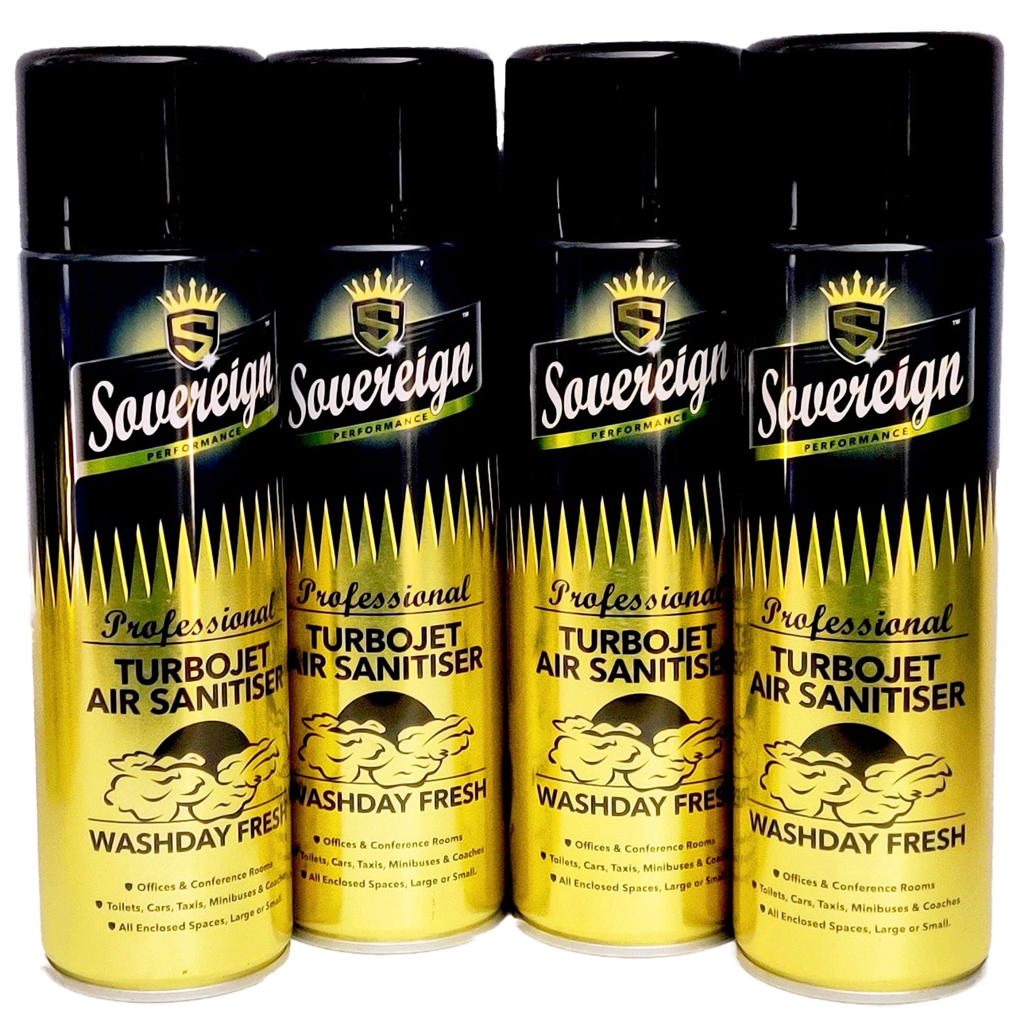 4 Pack Bundle Sovereign Turbojet Air Sanitiser Washday Fresh Car Home Spray Freshener