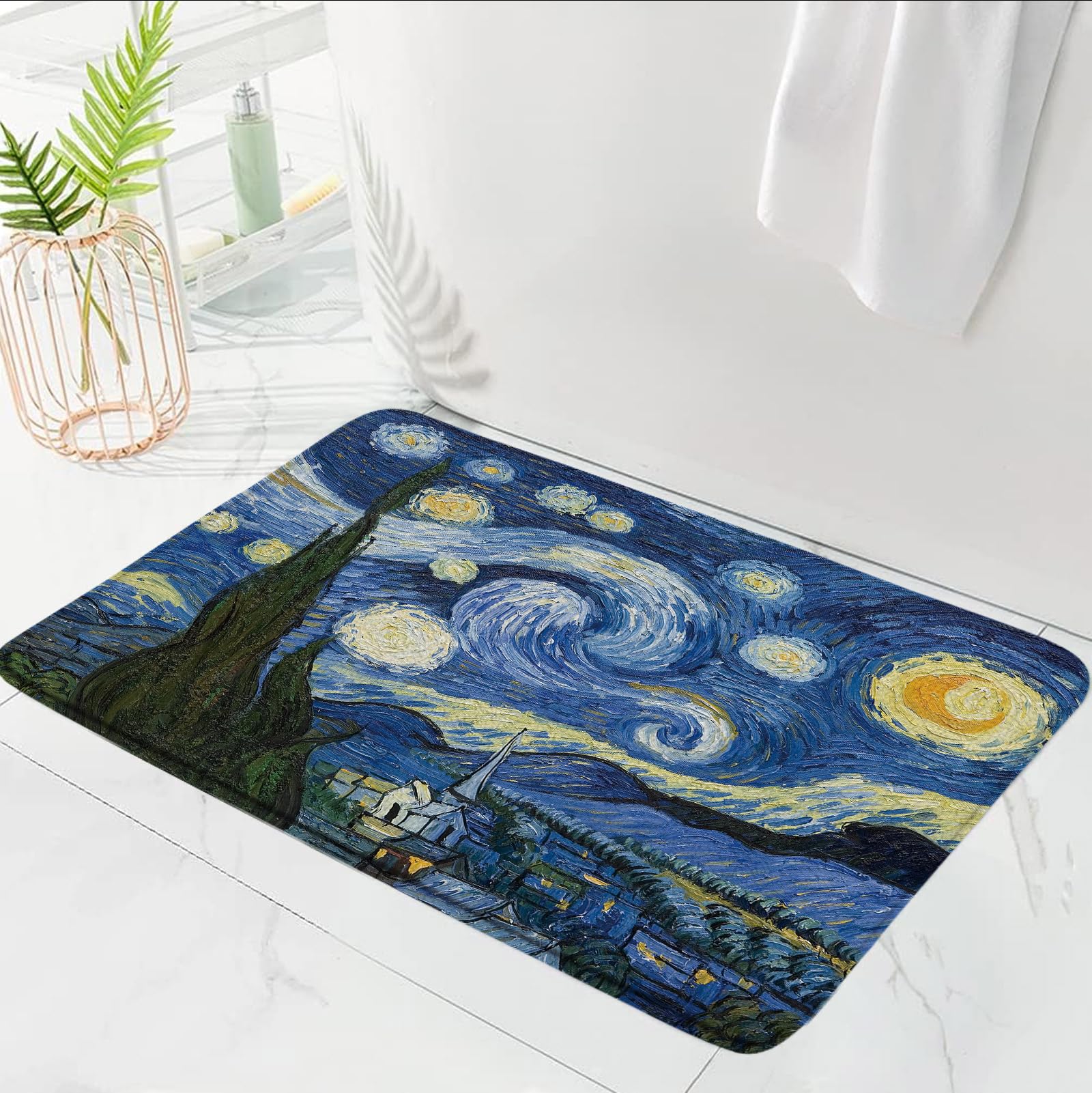 Amazon｜LIVEFUN ファン・ゴッホ 星月夜 バスマット 油絵 抽象アート