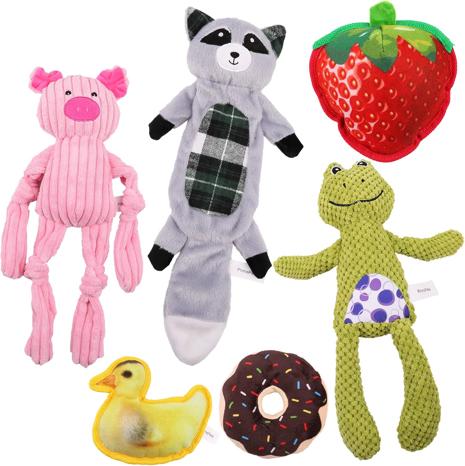 6 Pack Dog Squeaky Toys, One No Stuffing Crinkle Raccoon and Five Soft Stuffed Dog Plush Toy, Durable Dog Chew Toy Set for Small…