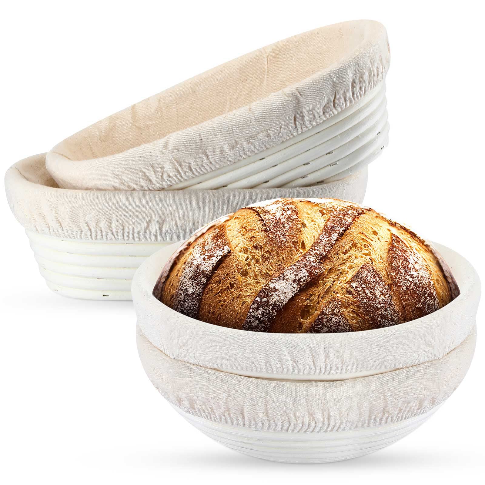 Nuanchu 4 Stück Gärkorb 22,9 cm runder Brotgärkorb 25,4 cm ovaler Rattan-Brotkorb Backschale für Sauerteig, Brot, Backen, Heimbäcker
