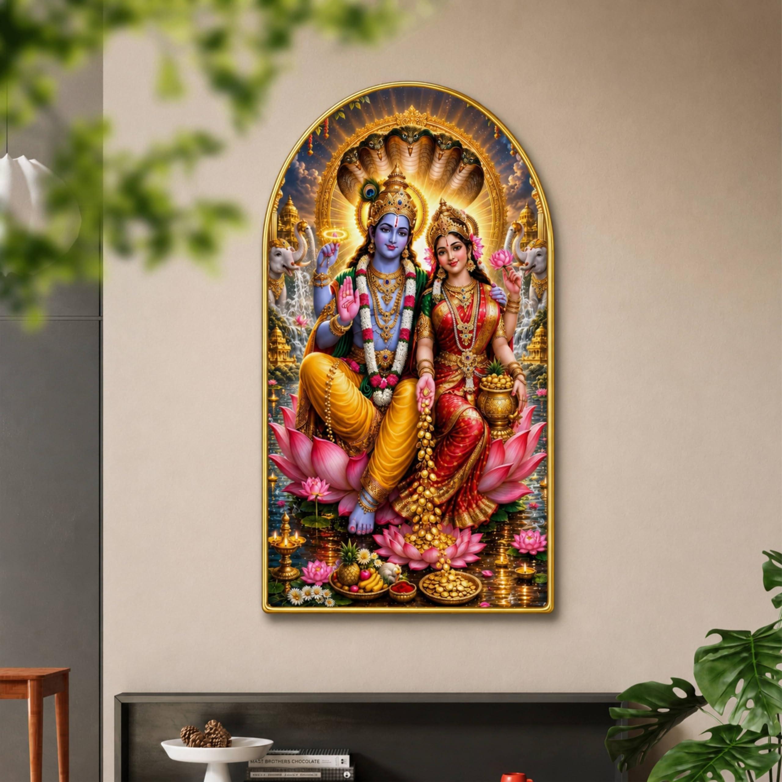 Radha Krishna Wall Painting - Golden Frame -12