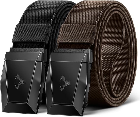 BULLIANT Men Tactical Belt 2 Pack,Stretch Western Rigger Web Belt For Cowboy Military Heavy Duty 1.5-Cut For Fit