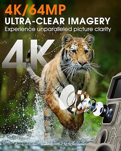 Miniatura 3 de Cámara de rastreo WiFi 4K 64MP con tarjeta de memoria de 64 GB, 8 baterías y visión nocturna, IP67, impermeable, 130, gran angular, velocidad de