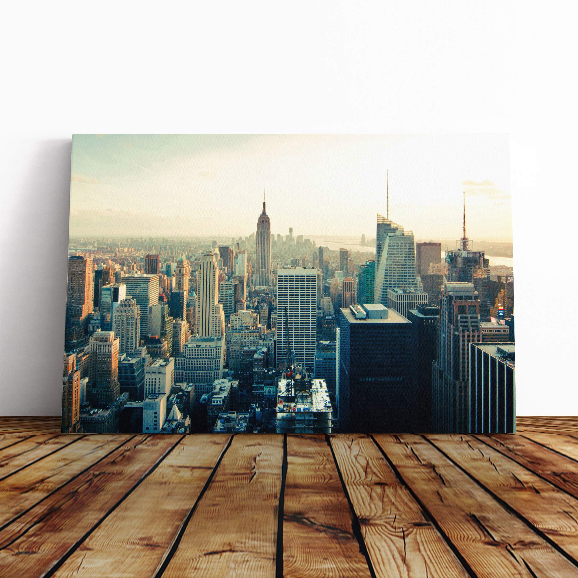 Manhattan New York City Skyline USA (4) Canvas Print | Gallery Wrapped 30mm Frame Wall Art | 30x20 inches | Ready to Hang | Modern Cityscape Picture | Living Room Bedroom Lounge Office