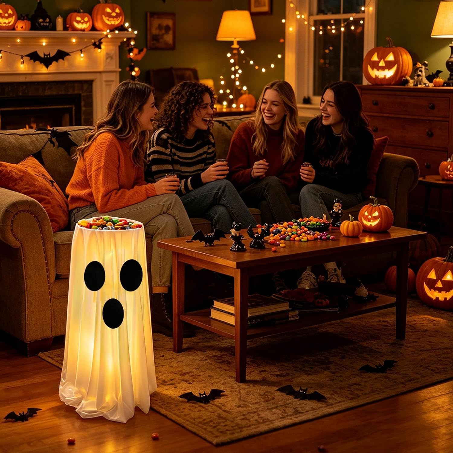 Ghost Candy Bowl Stand Light-Up Floor-Standing Large-Capacity Serving Dish
