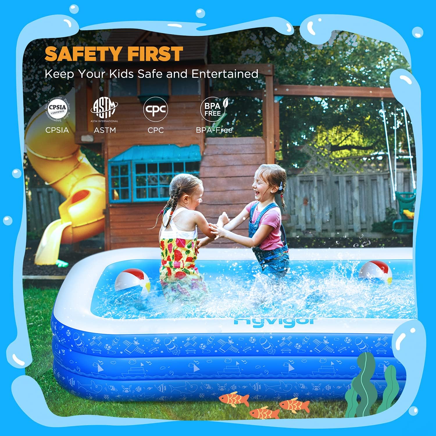 Inflatable Swimming Pool For Kids, 120"X72"X20" Blow Up Rectangular Pools Above Ground For Adults & Kiddie, Outdoor Big Rectangle Family Pool for Backyard Summer Water Games, and Baby Ball Pit