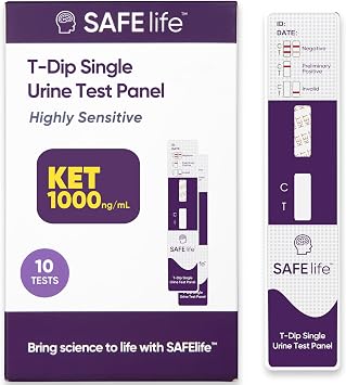 مجموعة اختبار بطاقة غمس الكيتامين SAFE LIFE | فحص البول لـ KET/keta، حد القطع 1000 نانوجرام/مل [عبوة من 10 قطع]