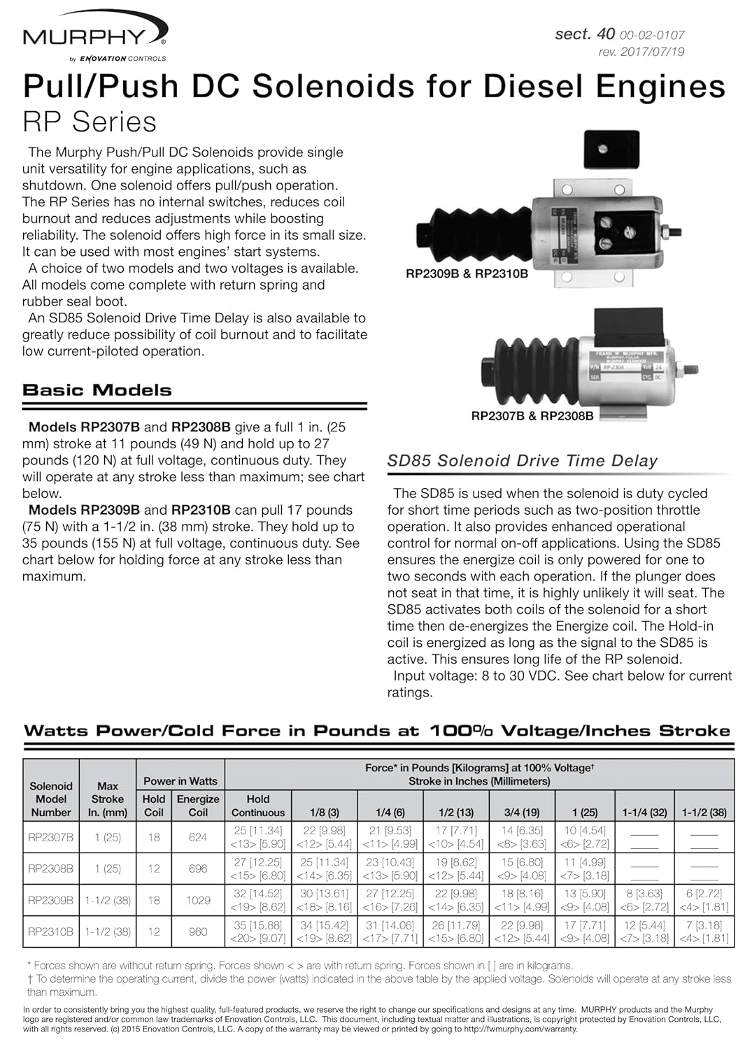 Murphy by Enovation Controls RP2310B, 24 Volt Push/Pull DC Solenoid (40700095)