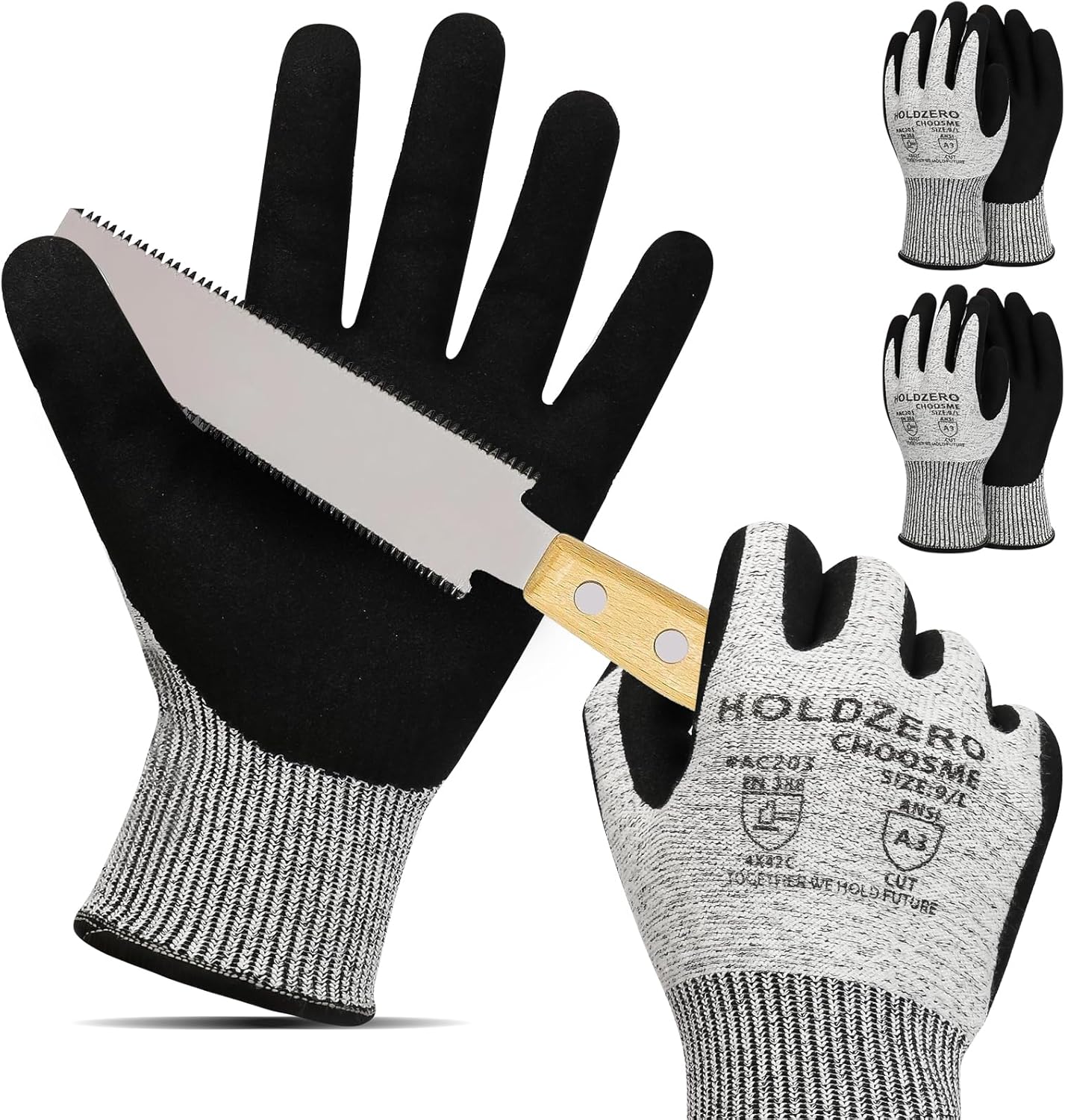 Cut Resistant Work Gloves Level 3 Foam Nitrile Grey 2 Pair（M/L）