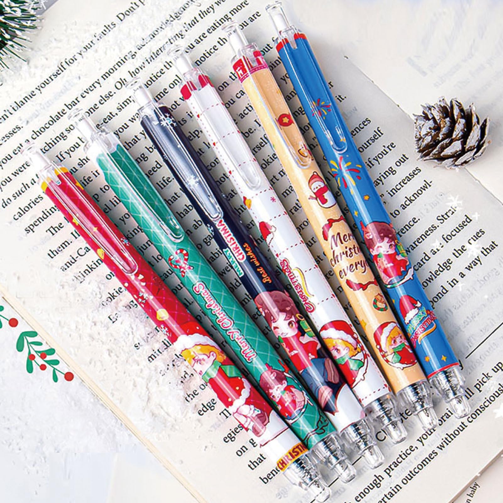 6 Pcs Cute Christmas Retractable Pens Cartoon Christmas Pen 0 5mm Black Ink Pen Writing Pens Gel Ink — view 5