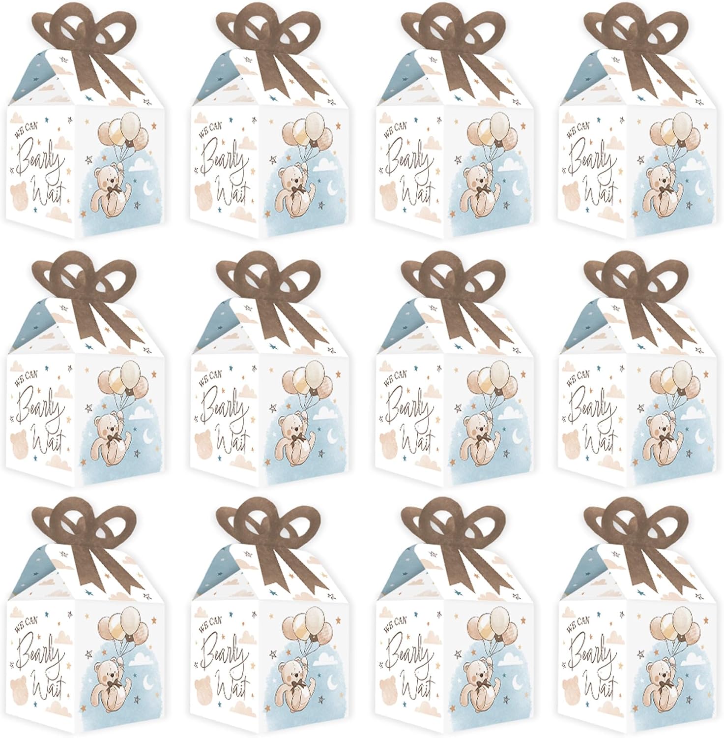 Big Dot of Happiness We Can Bearly Wait - Square Favor Gift Boxes - Teddy Bear Baby Shower Bow Boxes - Set of 12