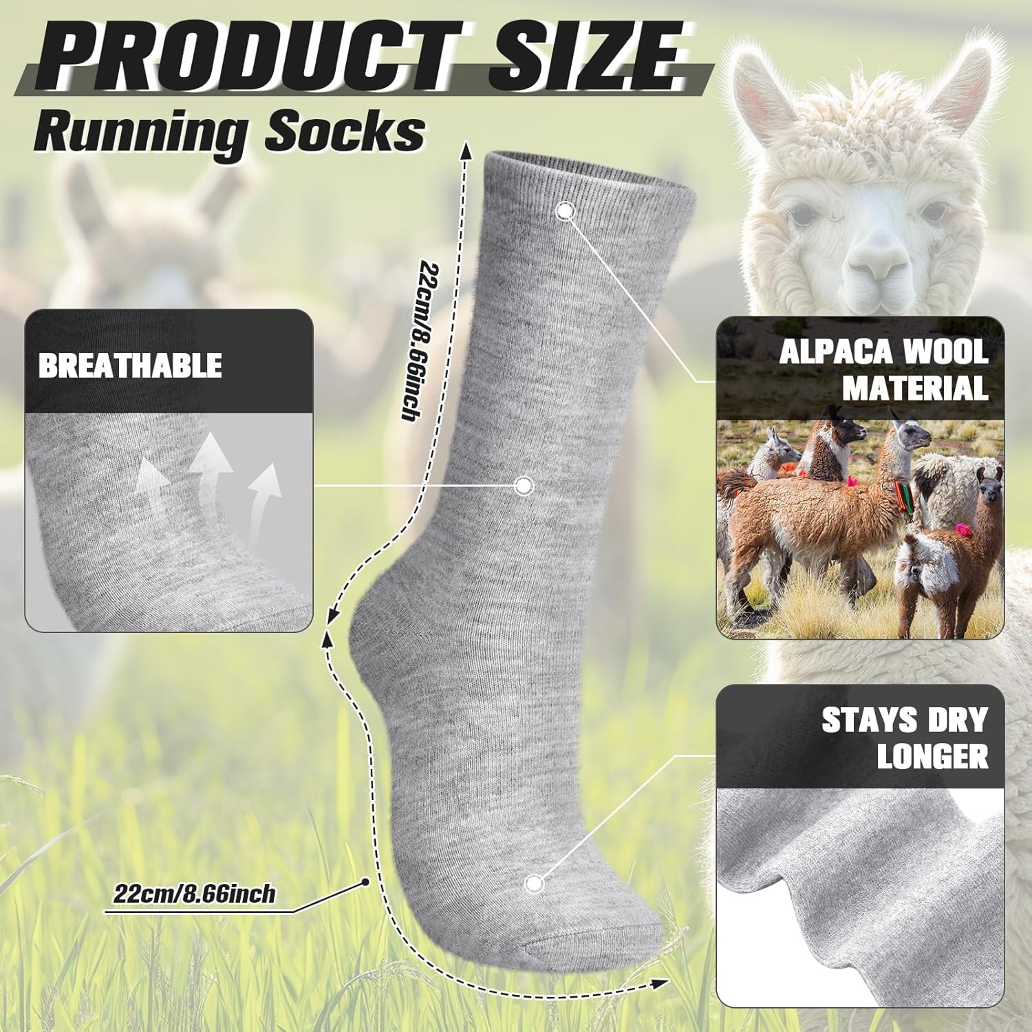 2 Pairs Alpaca Wool Crew Socks for Men Women Alpaca Wool Blend Thermal Winter Hunting Socks Moisture Wicking Hiking - Image 3