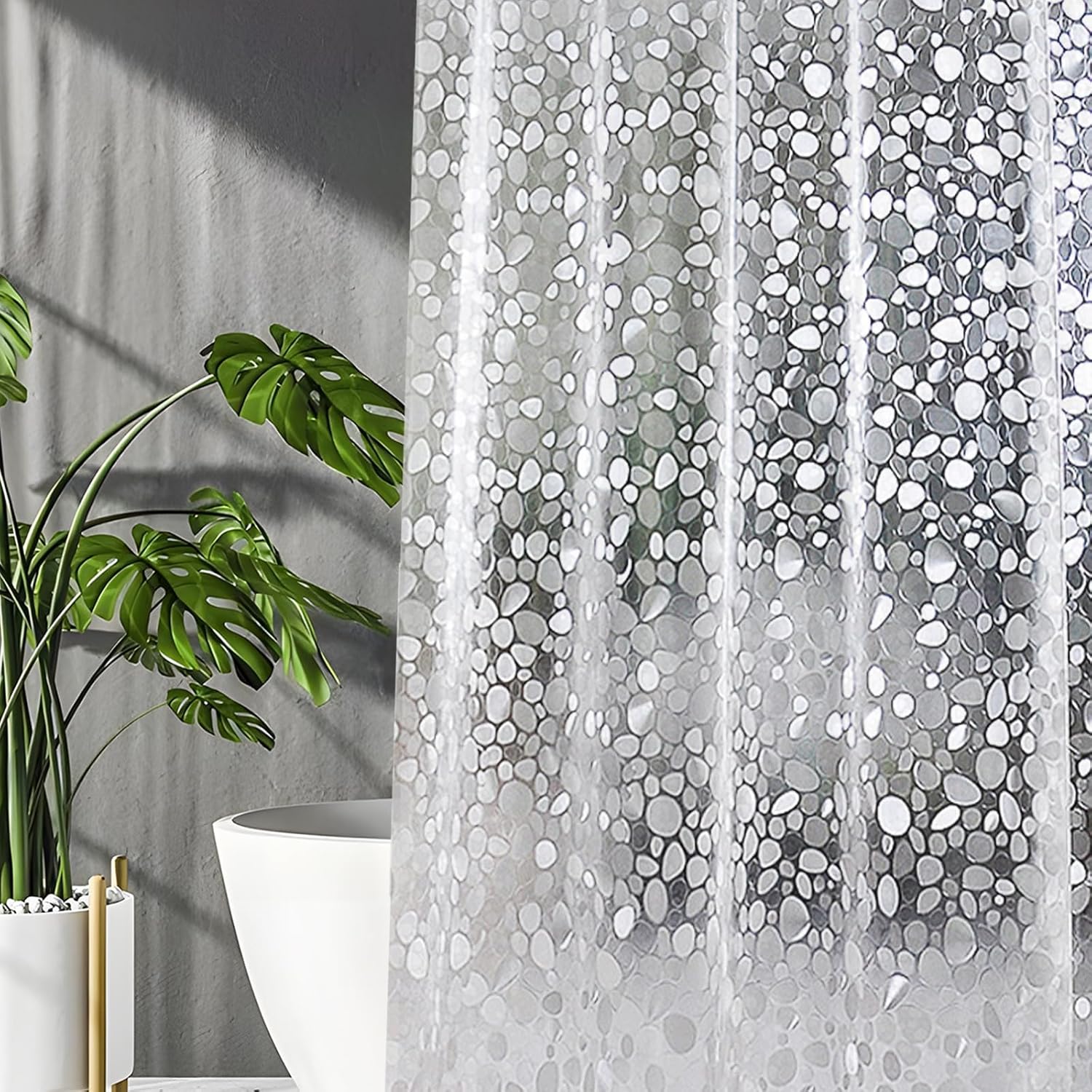Tenda Doccia Impermeabile 3D – 180x200 Cm – PEVA Antimuffa Con Ciottoli Trasparenti – Include 12 Ganci – Per Bagno, Hotel, Palestra