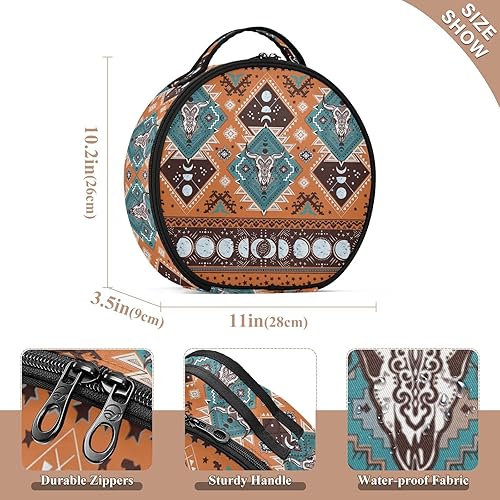 Miniatura 2 de ALAZA Bolsa de cosméticos de calaveras geométricas aztecas tribales indias, estuche organizador de maquillaje de viaje, bolsa de aseo portátil con