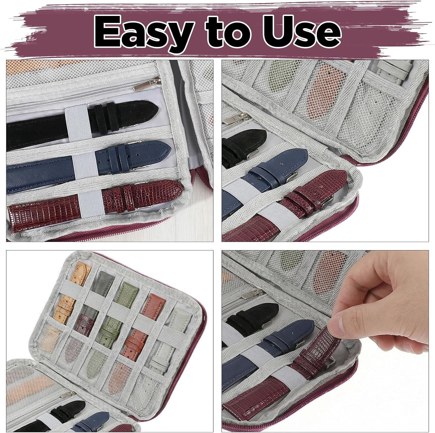 Bremorou Watch Band Display Case Organizer Waterproof Smart Watch Band Organiser Case Travel Bands Holder Organizer Portable Straps Storage Bag For Cables Earphones Accessories (Purple)