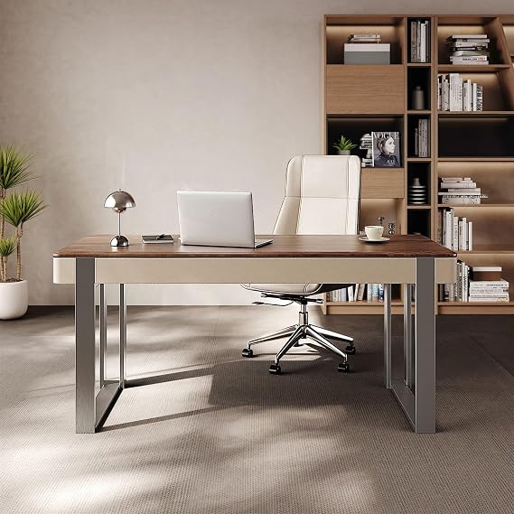 Workstations Modern Minimalist Luxury Solid Wood Desk Saddle Leather Walnut Study Bedroom Home Writing Desk Office Desk Office Desk(120x60x75cm)
