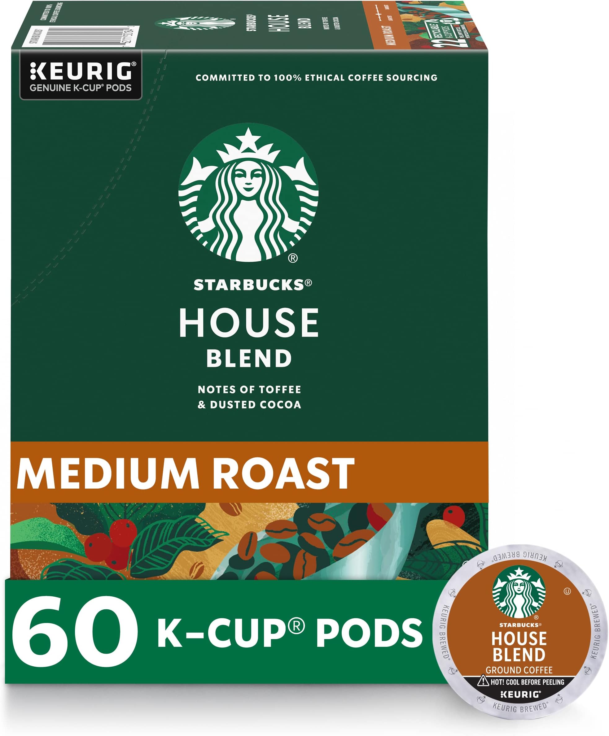 K-Cup Coffee Pods, Medium Roast Coffee, House Blend for Keurig Brewers, 100% Arabica, 6 boxes (60 pods total)