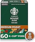 Starbucks K-Cup Coffee Pods, Medium Roast Coffee, House Blend for Keurig Brewers, 100% Arabica, 6 boxes (60 pods total)