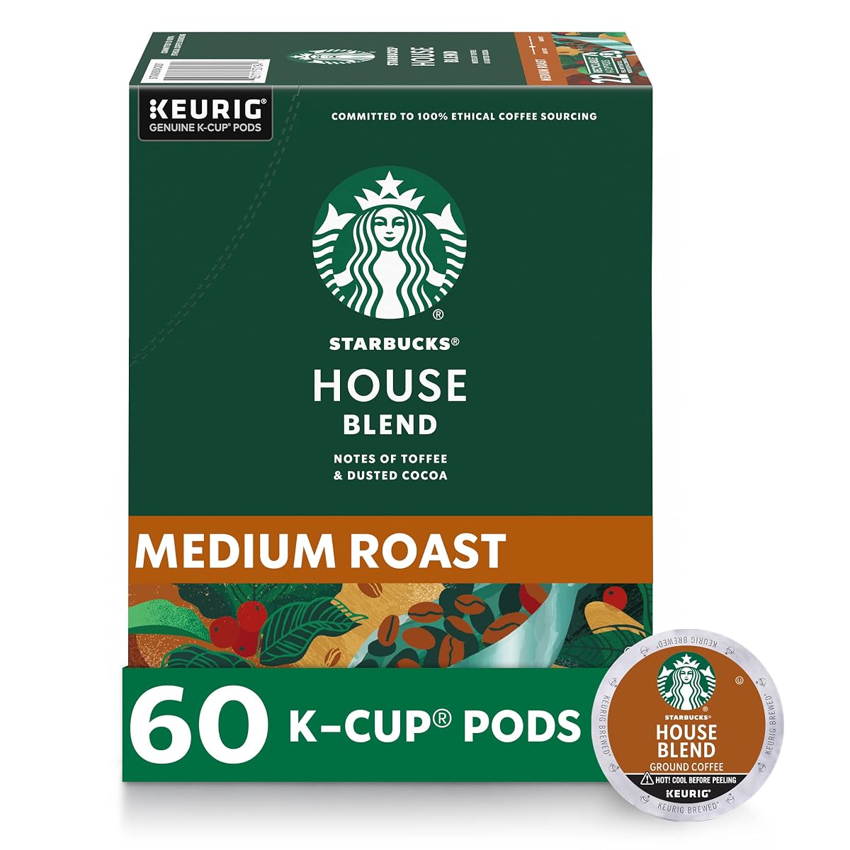 Starbucks K-Cup Coffee Pods, Medium Roast House Blend, 60 Pods