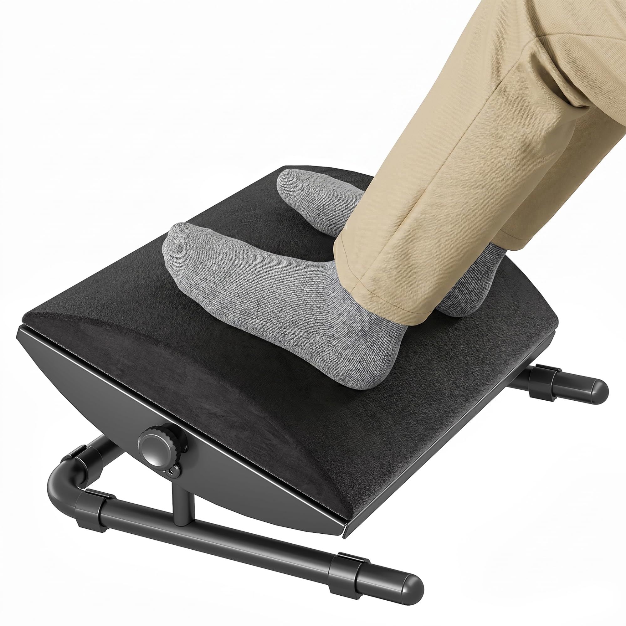 PEGZONE Ergonomischer Fußständer unter Schreibtisch, verstellbarer Fußständer mit abnehmbarem Memory Foam und rutschfestem Stahlbasis, waschbares Gehäuse, für Heimarbeit und Studium, Schwarz