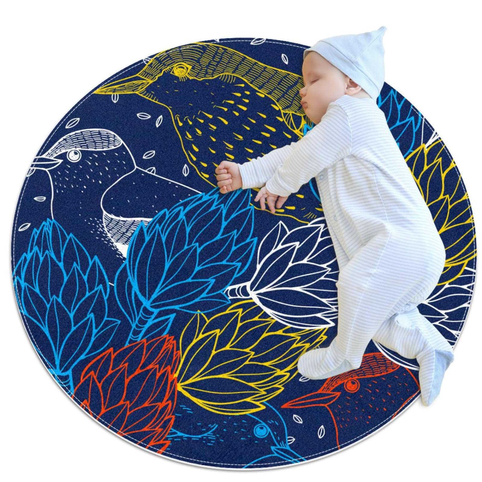 Tapis rond oiseaux 100cm doux antidérapant salon chambre tapis de sol