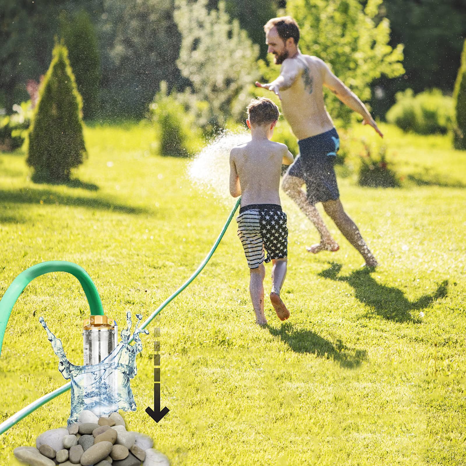 Froadp 4 Pollici Pompa Sommersa in Acciaio Inox per Pozzo, 220V Elettropompa con 20m Collegamento Cavo e Controllo Scatola, 4000L/h Pompe a Immersione per Laghetti da Giardino Fontane (1100W(1.5hp))