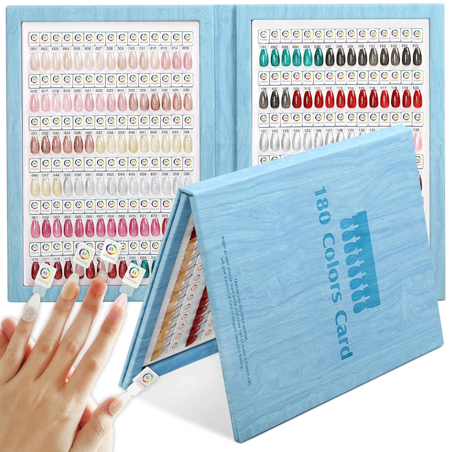 180 Magnetic Nail Color Book,Leather Magnetic Color Display Book with 192 Magnetic Tips & 1-180 Number Labels,Perfect for Nail Polish Nails Art Design(Blue)