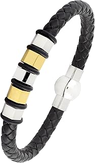 Zivom® 3D Braided Leather 316L Stainless Steel Wrist Band Bracelet Men